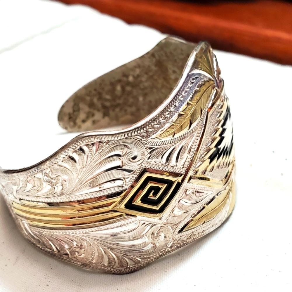 Gold & Silver Cuff 2 Tone Montana Silversmiths Original Velvet Box/Docs - Picture 2 of 13